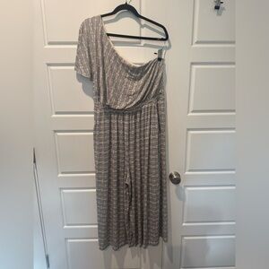 Anthropologie Maeve Jamie Wide Leg Jumpsuit One Shoulder Stretch Jersey Size L